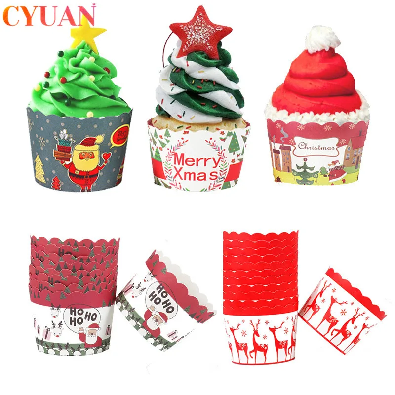 

Merry Christmas Cupcake Wrappers Baking Cup Cake Paper New Year 2020 Cake Toppers Kerst Navidad Christmas Party Cake Decoration