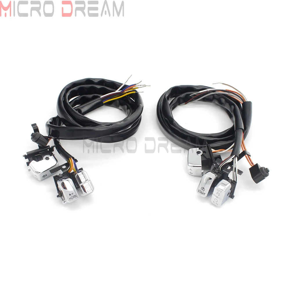 Хромированные переключатели на руль, комплект проводки для Harley Softail Dyna Sportster Road King, кнопка включения, клаксон, сцепление, выключатель 2007-2010