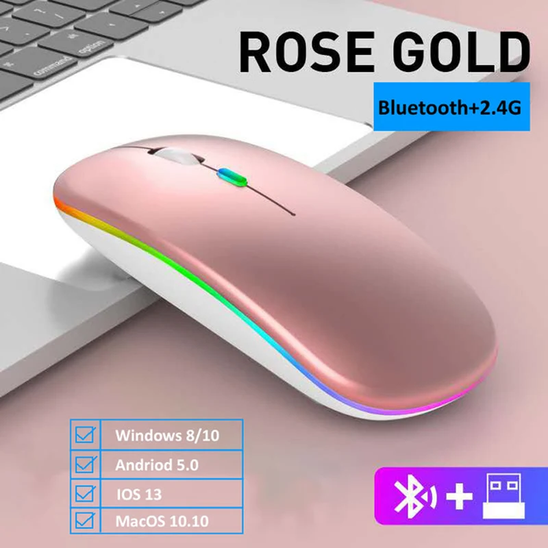 top wireless mouse Wireless Mouse Bluetooth-compatible RGB Silent LED Backlit Ergonomic Gaming Mouse For Laptop Computer PC Macbook 2.4GHz 1600DPI computer mouse wireless Mice