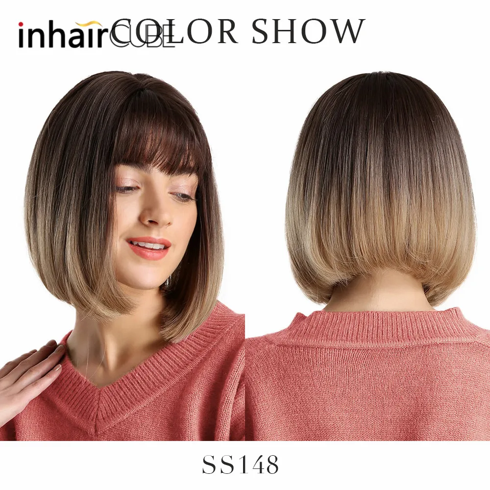 Inhair Cube 10 дюймов Боб Синтетический плоский челка для женщин парик омбре с выделкой короткие прямые волосы парик косплей прическа - Цвет: ss148