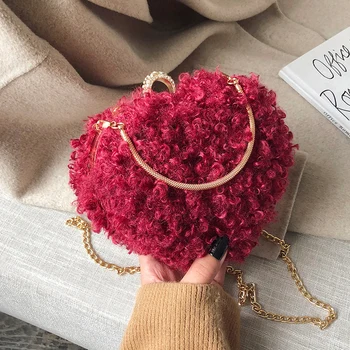 

Sweet Lady Heart Shaped Tote bag 2019 Winter New High Quality Soft Plush Women's Designer Handbag Chain Shoulder Messenger bags