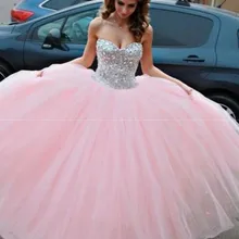 Розовые пышные бальные платья бальное платье Милая тюль кристаллы вечернее платье, расшитое бисером Пром Формальные Сладкие 16 Платья на заказ