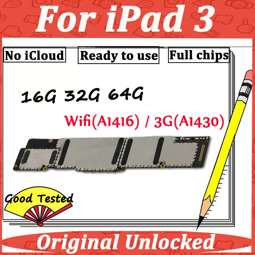 Оригинальная материнская плата iCloud для iPad 3 3rd Gen A1416 A1430 WLAN/Cellullar версия 16G 32G 64G материнская плата IOS