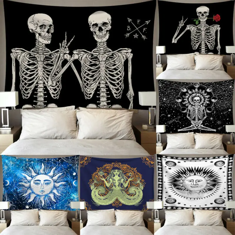 Американский запас человеческий скелет Роза гобелен настенная Мандала одеяло бросок для дома и общежития Декор