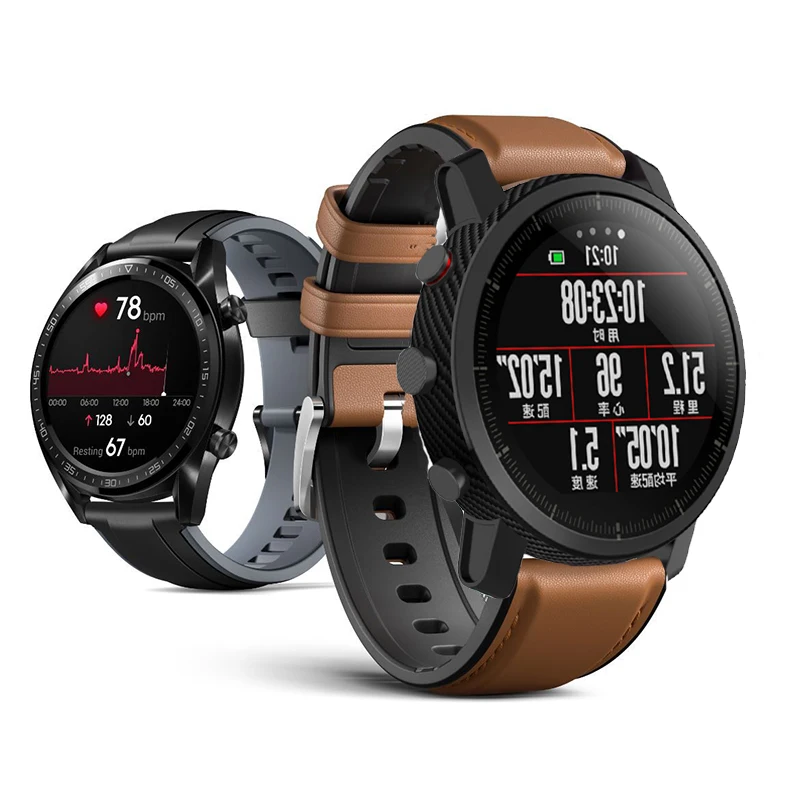 Браслет для Amazfit GTR 47 мм ремешок для Xiaomi Huami Amazfit Gtr Pace/1 Stratos/2 Смарт часы ремешок кожа+ Силиконовый ремешок для часов