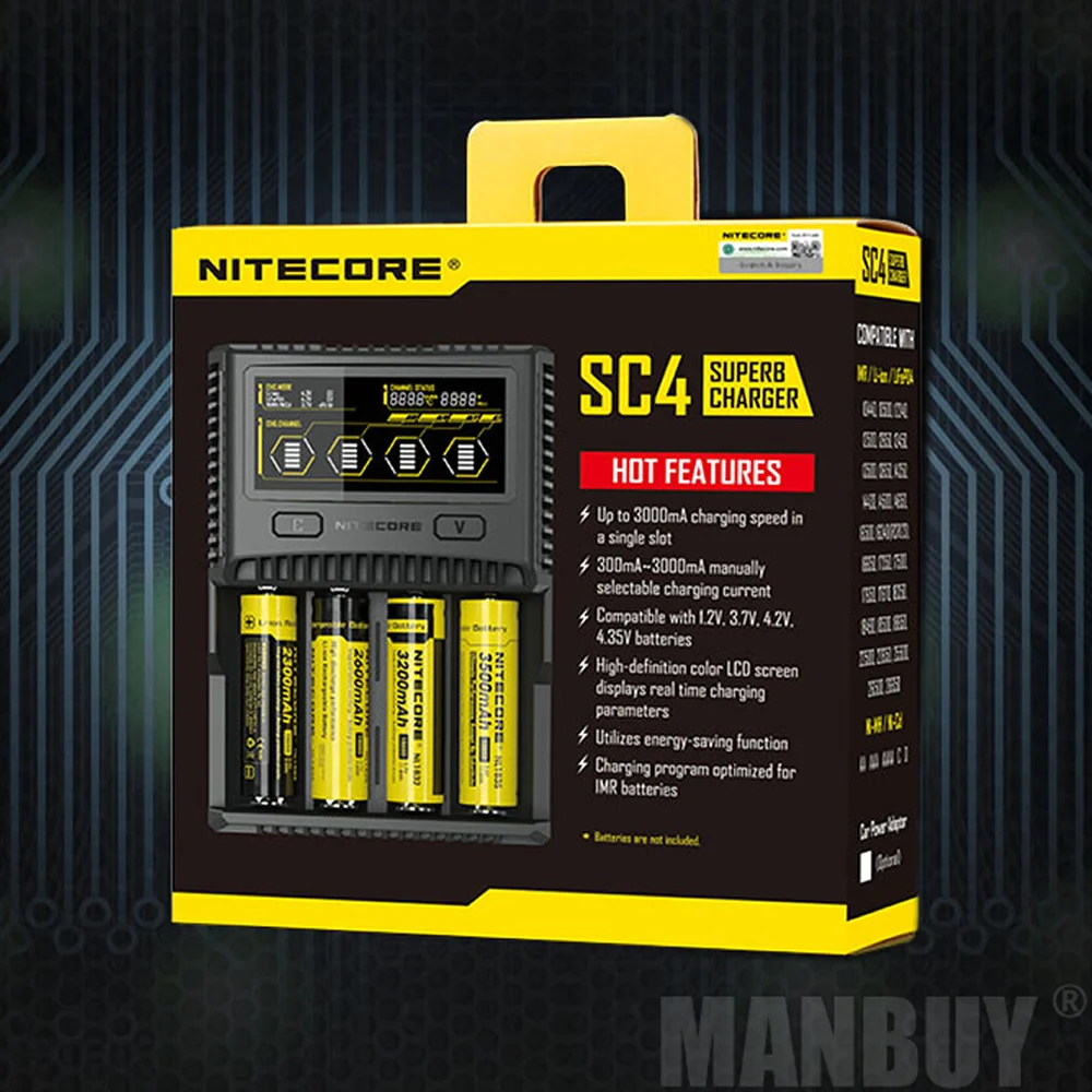NITECORE SC4 интеллектуальная Быстрая зарядка превосходное ЖК-зарядное устройство 4 слота 6A выход совместимый литий-ионный аккумулятор 18650 14500 16340 AA