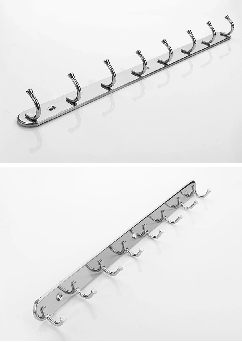 Stainless Steel Single Head Curved Kitchen Bathroom Hook, Wall Mounted 8 Hooks Style Hat Clothes Rack Holder For Coats, Towels