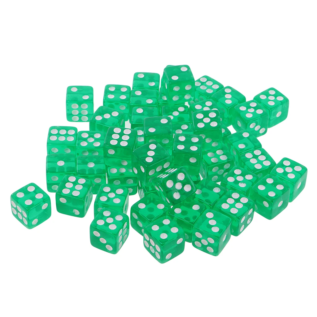 50X 6 Sided Dice D6 Polyhedral Dice 12mm For Dungeons And Dragons Green New