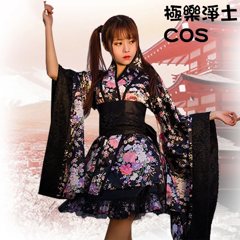 Black Retro Cherry Kimono Japanese 