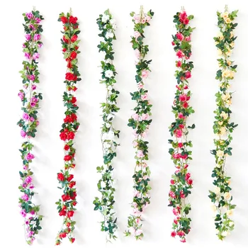 

Silk artificial rose rattan wall flower decoration rattan false plant leaf flower ring romantic wedding home decoration