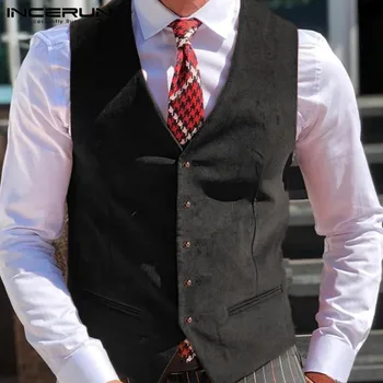 

INCERUN Business Fashion Men Pure Color Suit Vests Casual Comfort Retro Mens Waistcoat Gilet Slim Gentlemen Formal Blazers Vests