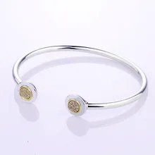 925 пробы Серебряный браслет золотой цвет подпись с кристаллом Открытый браслет для запястья подходит для женщин шарик шарм Diy ювелирные изделия