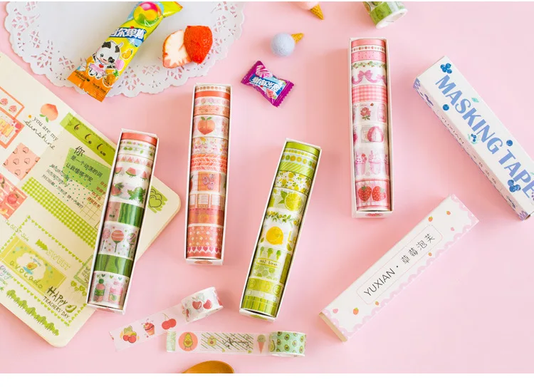 10 компл./лот DIY японский Бумага декоративная клейкая лента Kawaii фруктовые ноты серии лента Washi/клейкую ленту наклейки