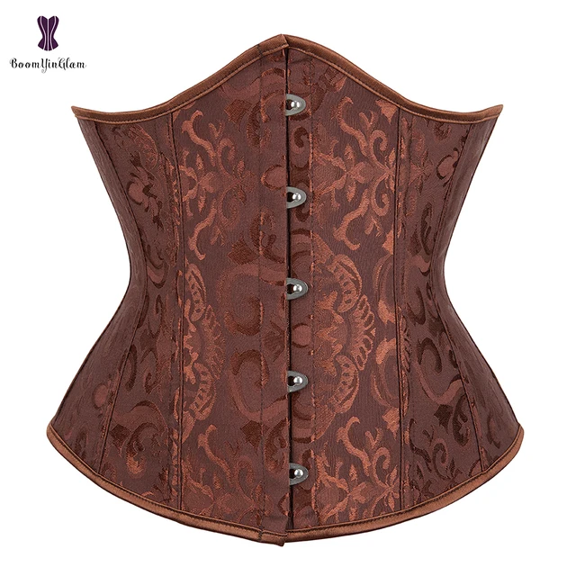 Wholesale Dropshipping Corset Underbust Waisttrainer Gothic Boned Chest Binder Gorset Sexy Femme Floral Plus Size Korsett Women brown