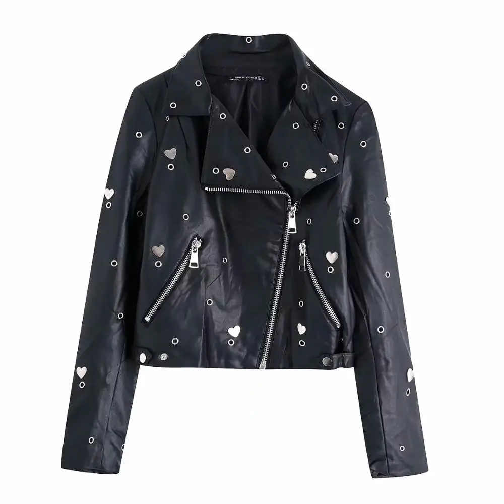 Увядшая Англия Стиль high street rock заклепки Орел Вышивка мотоциклетная кожаная куртка для женщин casaco feminino jaqueta feminina - Цвет: Черный