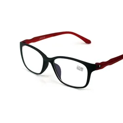 Blue Light Blocking Square Reading Glasses - Antifatigue Computer Eyewear (Black - Red)