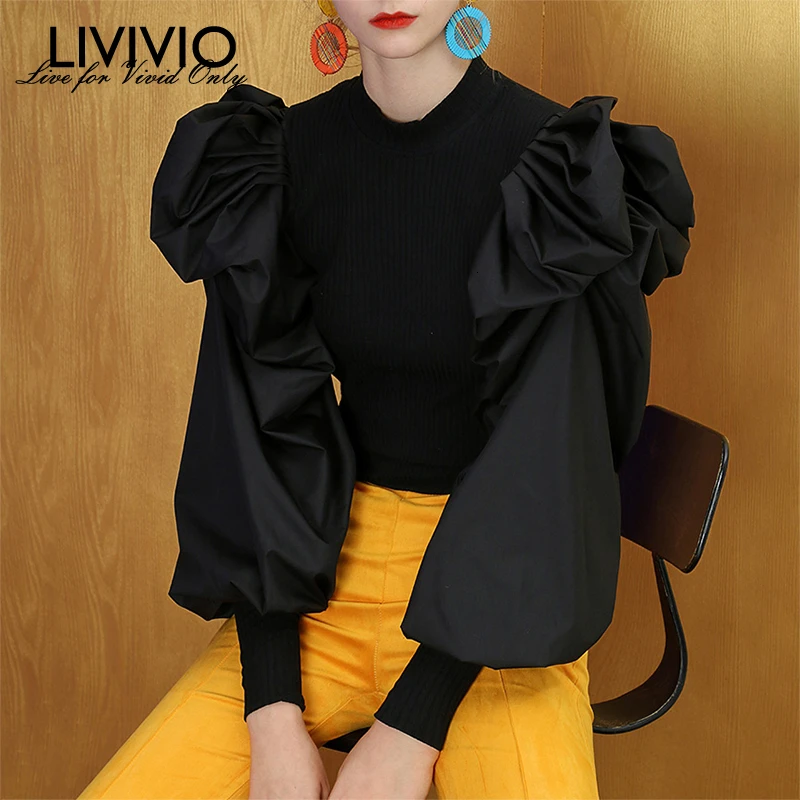 [LIVIVIO] вязаные женские свитера с рюшами и длинным рукавом в стиле пэчворк, вязаная одежда, уличная одежда для женщин, осень, корейская мода