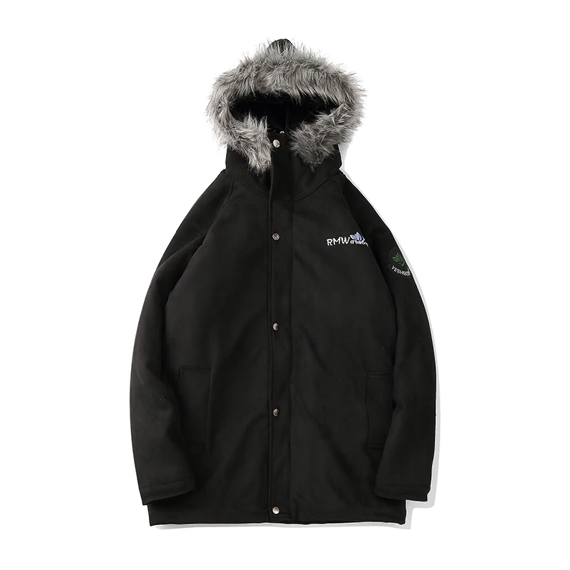 Зимняя Вельветовая утолщенная куртка с капюшоном с меховым воротником, однотонная, негабаритная, длинная, модная, для пар, мужская, замшевая ветровка, пальто