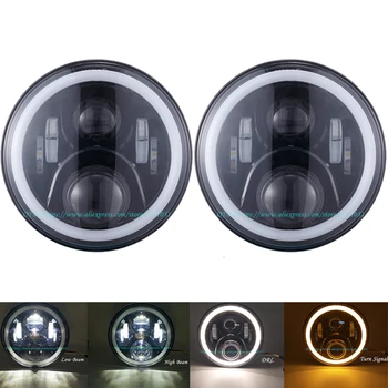 

2pcs 7inch Round Led Headlight High Low Beam DC12v 24v Lights Headlamp For Wrangler Lada 4x4 urban Niva suzuki samurai