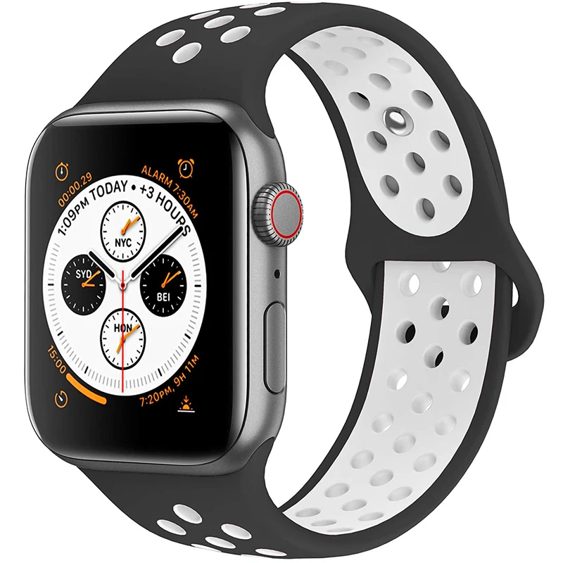 Black White Для Iwatch 3 2 1 38 мм 42 мм аксессуары дышащий силиконовый спортивный ремешок для Apple Watch 5 4 ремешок 44 мм 40 мм резиновый ремешок - Цвет ремешка: Black White