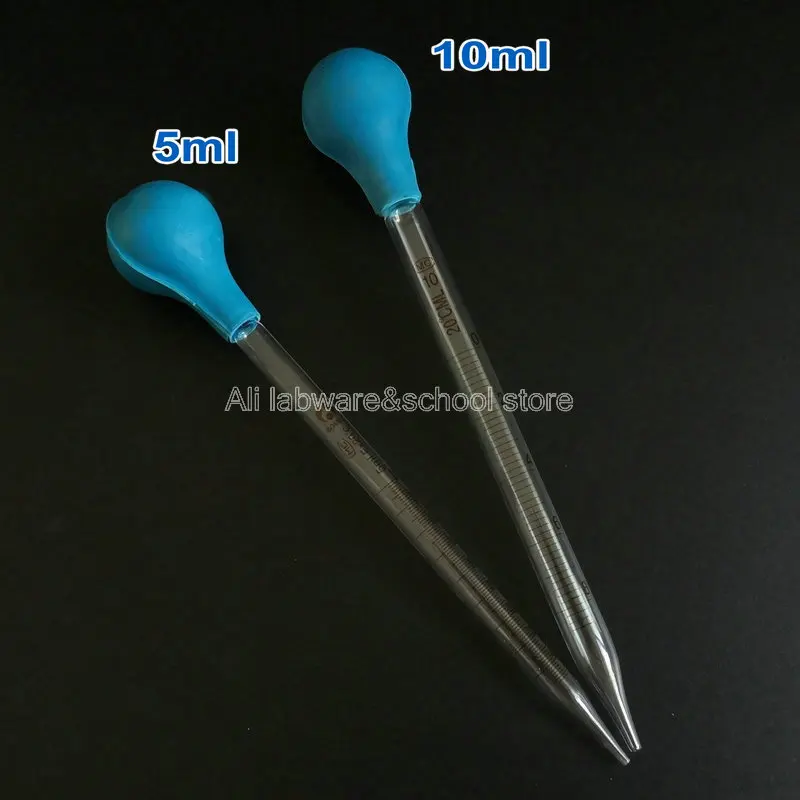 

Free shipping 5ml and 10ml Lab Glass Graduated Pipette Dropper Transfer Pipette with Blue Rubber Bulb
