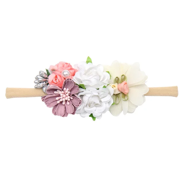 Fashion Florals Flower Headband Newborn Baby Elastic Princess Hairbands Child Kids Pearl Fresh Style Cute Headwear Gifts 13