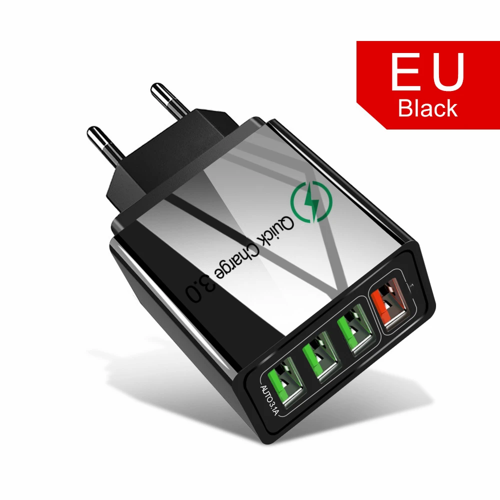 EU Black Charger 48 Вт Быстрая зарядка 3,0 USB зарядное устройство для телефона настенное 4 порта QC3.0+ 3 порта 5 в 3 А Быстрая Зарядка адаптер для iPhone X 7 samsung A50 Xiaomi - Тип штекера: EU Black Charger