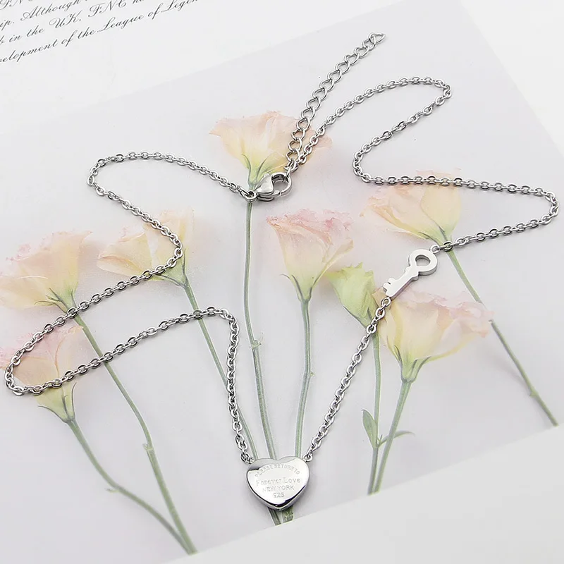 Ожерелье из титановой стали forever love Персиковое сердце ключ замок ожерелье модное
