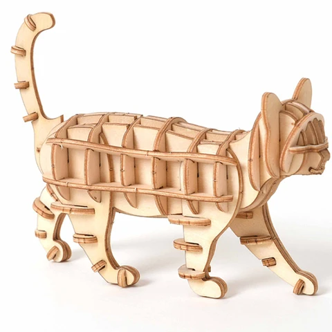 Wooden Puzzle Model DIY Handmade Mechanical Toys for Children Adult Model Kit Game Assembly Model Ships Train Airplane Cat