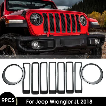 

9Pcs Black Front Grille Inserts + Headlight Cover Kit For Jeep for Wrangler JL 2018