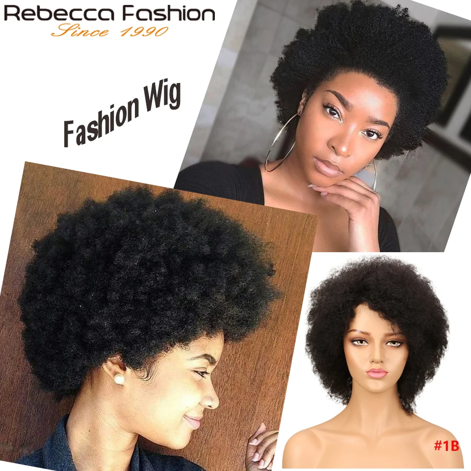 

Rebecca Afro Kinky Curly Wig Pixie Cut Wigs For Black Women Remy Hair Brazilian Short Curly Human Hair Wigs With Bangs Full wig