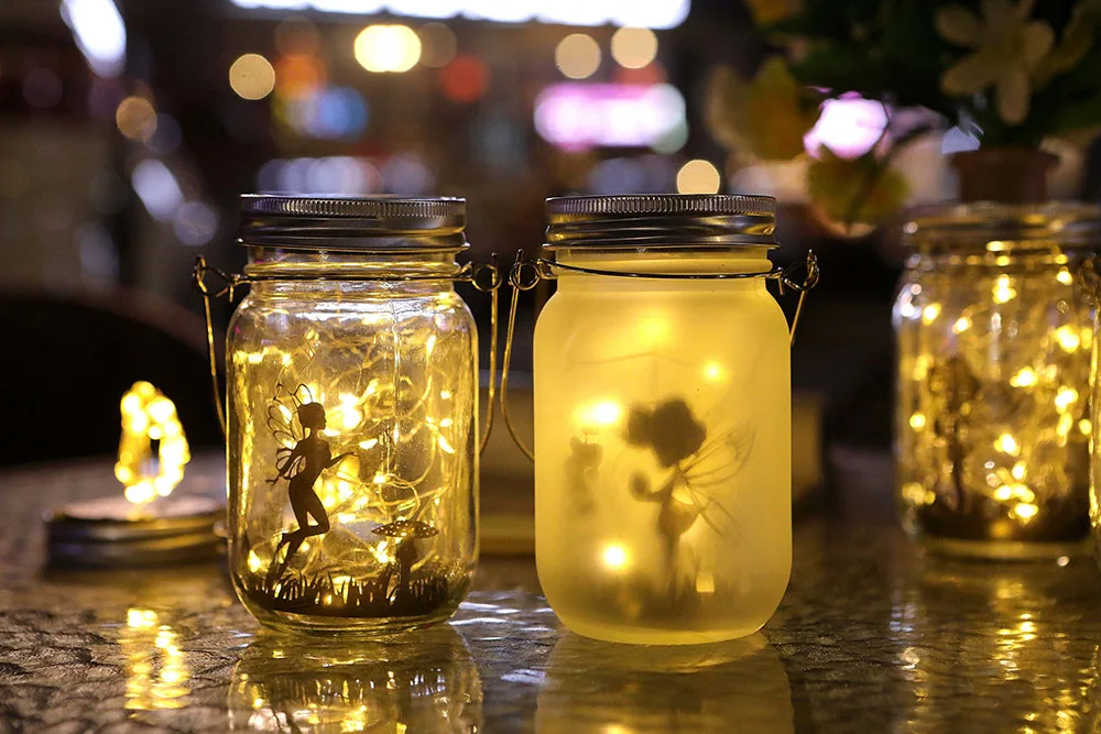 Solar Light Outdoor Fairy Lantern Hanging Glass Mason Jar Sun Garland Led Lamp for Tree Garden Fence Lawn Wedding Party Decor solar step lights