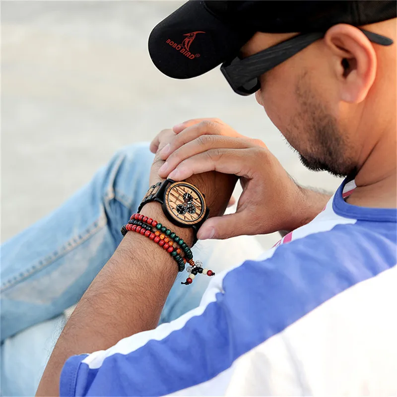 BOBOBIRD Luxury Business Watch Men Wooden Stopwatch Date Display Chronograph Wrist watches relogio masculino Ship From USA 4