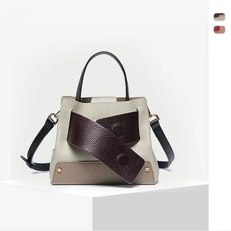Designer Genuine Leather Bucket Bags For Women Handbags Contrast Colour Crossbody Messenger Shoulder luxury Ladies Totes | Багаж и сумки
