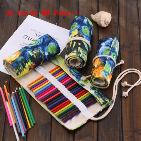 New 36/48/72 Holds Canvas Roll Pencil Case Pencil Bag Brush Pen Sketch Storage Pouch - Color: 36 hold No pencil-01