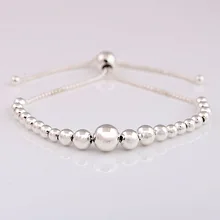 Новинка, 925 пробы, серебряный браслет, цепочка из бусин, скользящий регулируемый браслет, браслет, подходит для бусин, шарм, сделай сам, европейская бижутерия