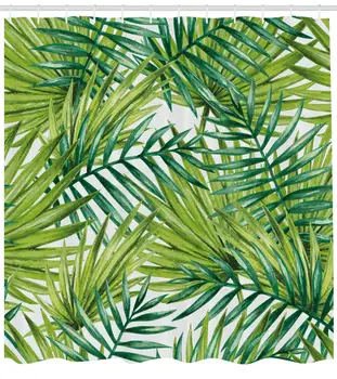 

Plant Shower Curtain Watercolor Tropical Palm Leaves Colorful Illustration Natural Feelings Cloth Fabric Bathroom Decor Set