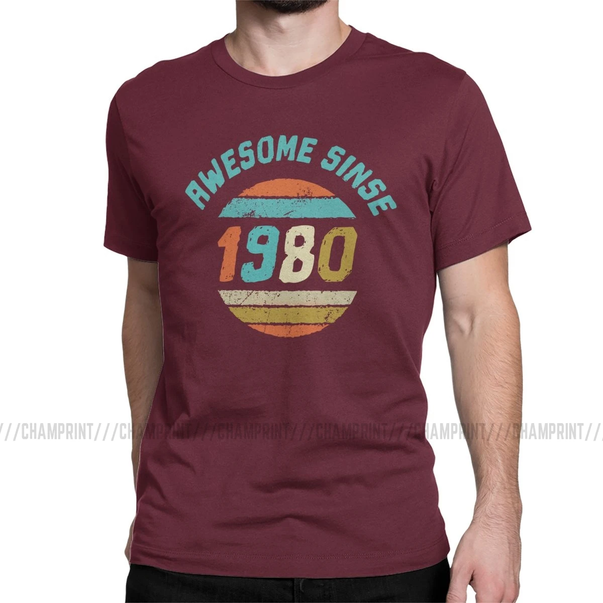 Awesome с 1980 подарок на день рождения Юбилей Семья родившиеся в 1980 футболки Для мужчин хлопковая Футболка торжество, футболка, топы с короткими рукавами - Цвет: Бургундия