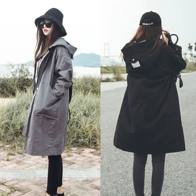 Новинка 2019 Женская ветровка с капюшоном на весну и осень повседневное свободное