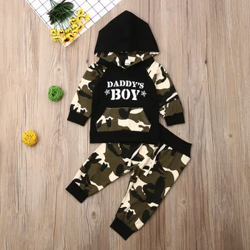 

Pudcoco Toddler Baby Boy Clothes Daddy's Boy Print Camouflage Hooded Tops Long Pants 2Pcs Outfits Cotton Clothes