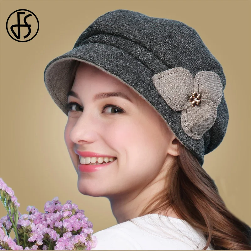 Deep Gray FS, модная зимняя теплая восьмиугольная кепка для женщин, Ретро стиль, повседневная Кепка s, Ретро стиль, осень, бежевый, серый, верблюжья шерсть, берет, шапка - Цвет: Deep Gray
