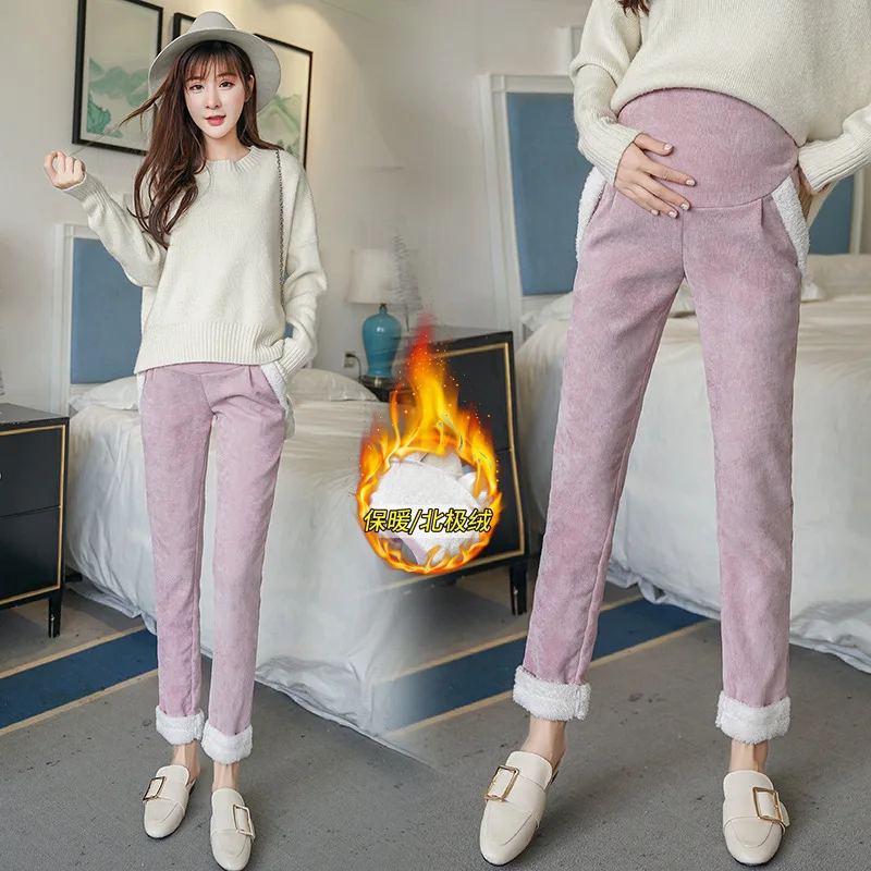 

Photo Shoot Maternity Pants Fall And Winter Clothes New Style Fashion Mom Winter Thick plus Velvet Corduroy Pants Abdominal Supp