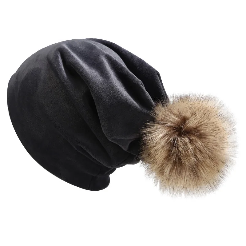 Beanie Gorros Mujer Invierno, зимние шапки для женщин, шапка из пуха лебедя, Женская однотонная шапка с помпонами, Уличная Повседневная ветрозащитная теплая шапка