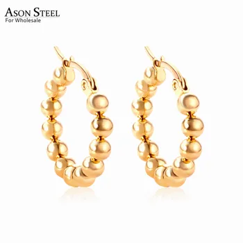 ASONSTEEL Gold Color Unique Stainless Steel Hoop Earring Trendy Steel Ball Earrings for Girl Women Accessories Jewelry