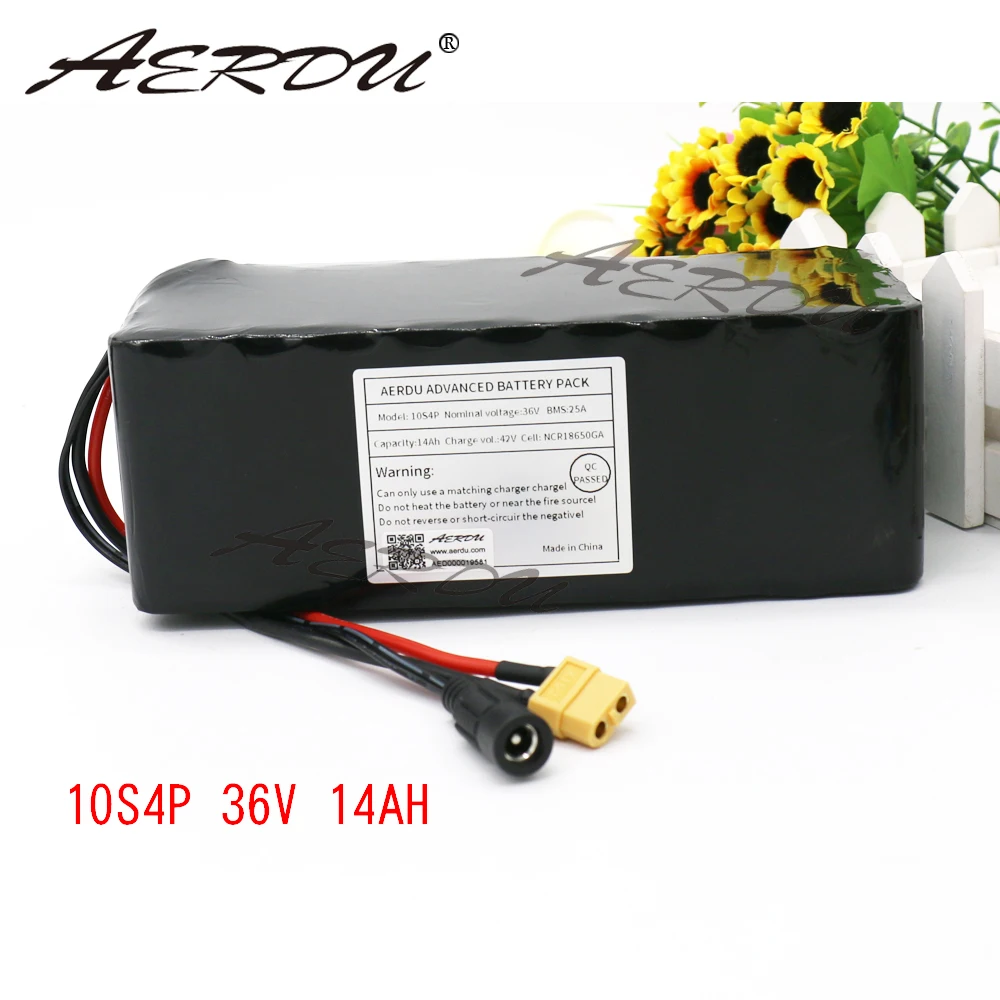 

AERDU 36V 10S4P 14Ah For NCR18650GA with 25A Balance BMS 42V lithium battery pack ebike electric car bicycle motor scooter