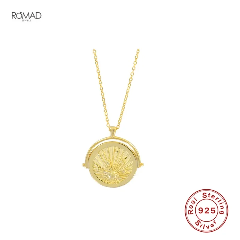 

ROMAD Vintage Round Pendant Necklace For Women Retro Saturn Star Pattern Clavicle Chain 925 Sterling Silver Collier Fine Jewelry