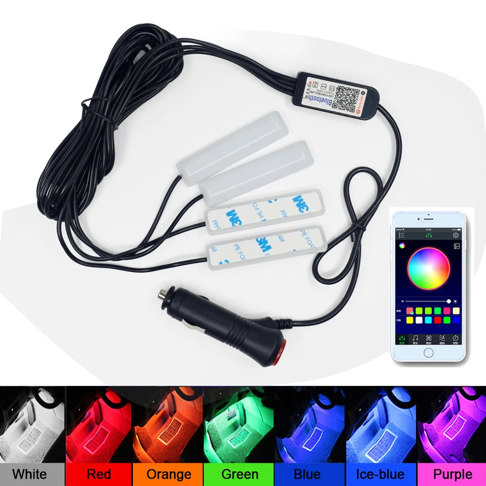 1 комплект* 4 шт. 12 В светодиодная лента для освещения ПК салона автомобиля RGB DRL USB 12 в вольт Музыка ИК управление приложением Авто декоративная Гибкая подсветка