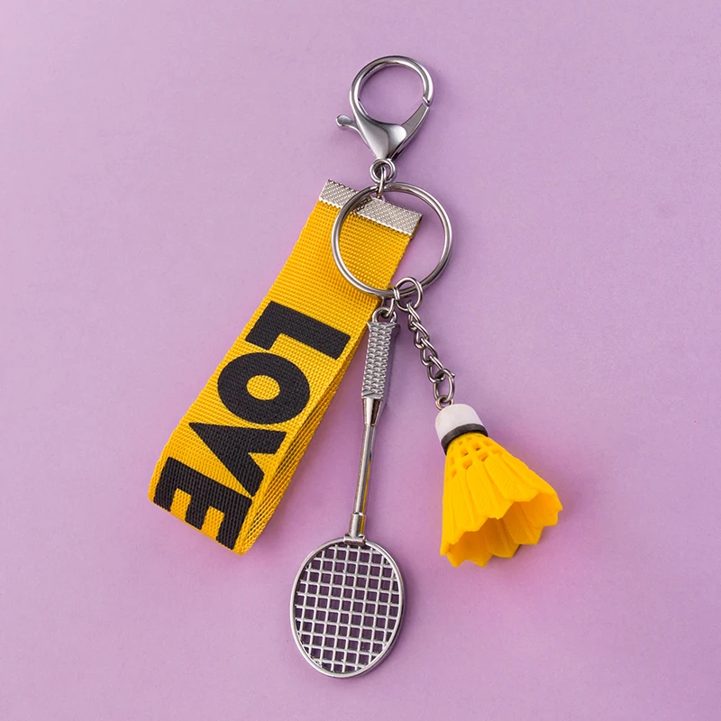 Alloy Racket PVC Badminton Metal Keychain White Pink Blue Yellow Pendant Cute Men Women Couple Car Bag Phone Lanyard new pvc cute rainbow keychain love white cloud car keyring bag couple pendant soft colorful lanyard gift stationery supply