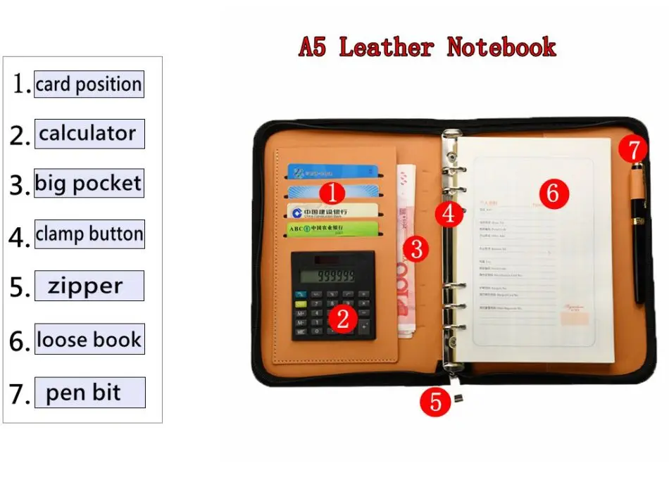Ceny Wielofunkcyjny A5 Faux skórzany notes osobisty spiralny nabiał Planner Organizer notatnik Travel Agenda Folder z kalkulatorem