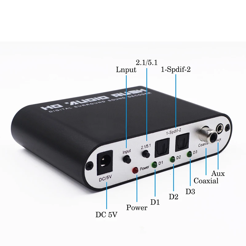 Converter Optical SPDIF AUX Coaxial Digital to Analog 6 RCA HD Audio Rush 5.1 Decoder AC3 DTS Dolby Surround Sound Amplifier